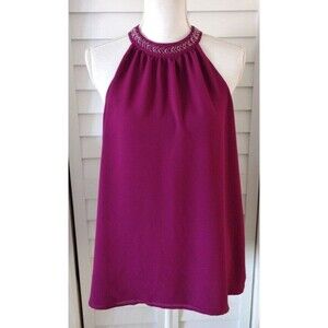 Sleeveless Embellished Halter Blouse - Magenta